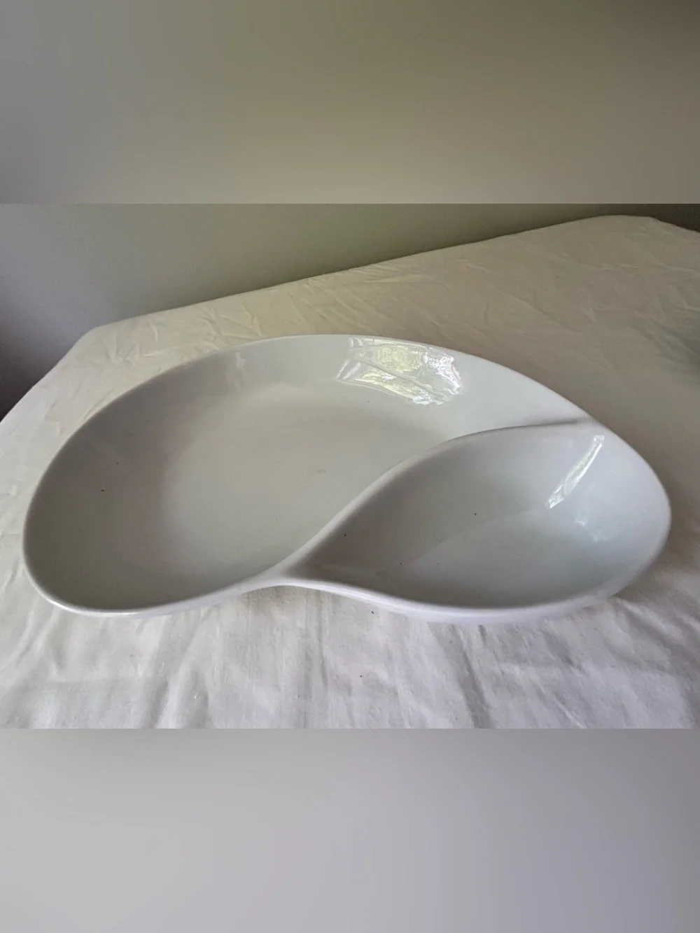 Crate & Barrel White Double-Section Ceramic Serving Platter